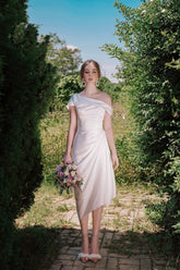 Annette Off Shoulder Draped Midi Silk Dress